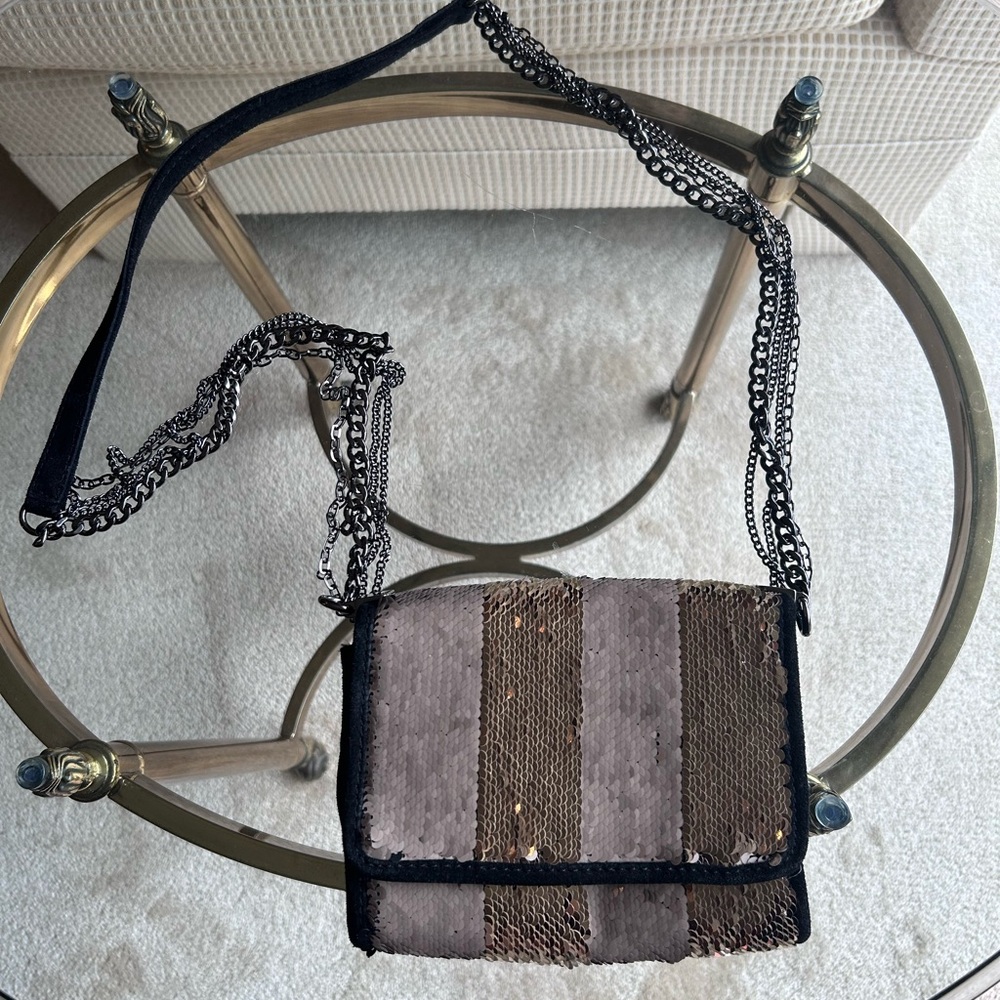 Zara Black and Silver Reversible Sequin Mini Crossbody Bag